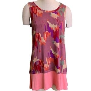 LOGO Layers Print Top/Solid Hem Sleeveless Tunic Top Sz L Multicolor Pink #256D